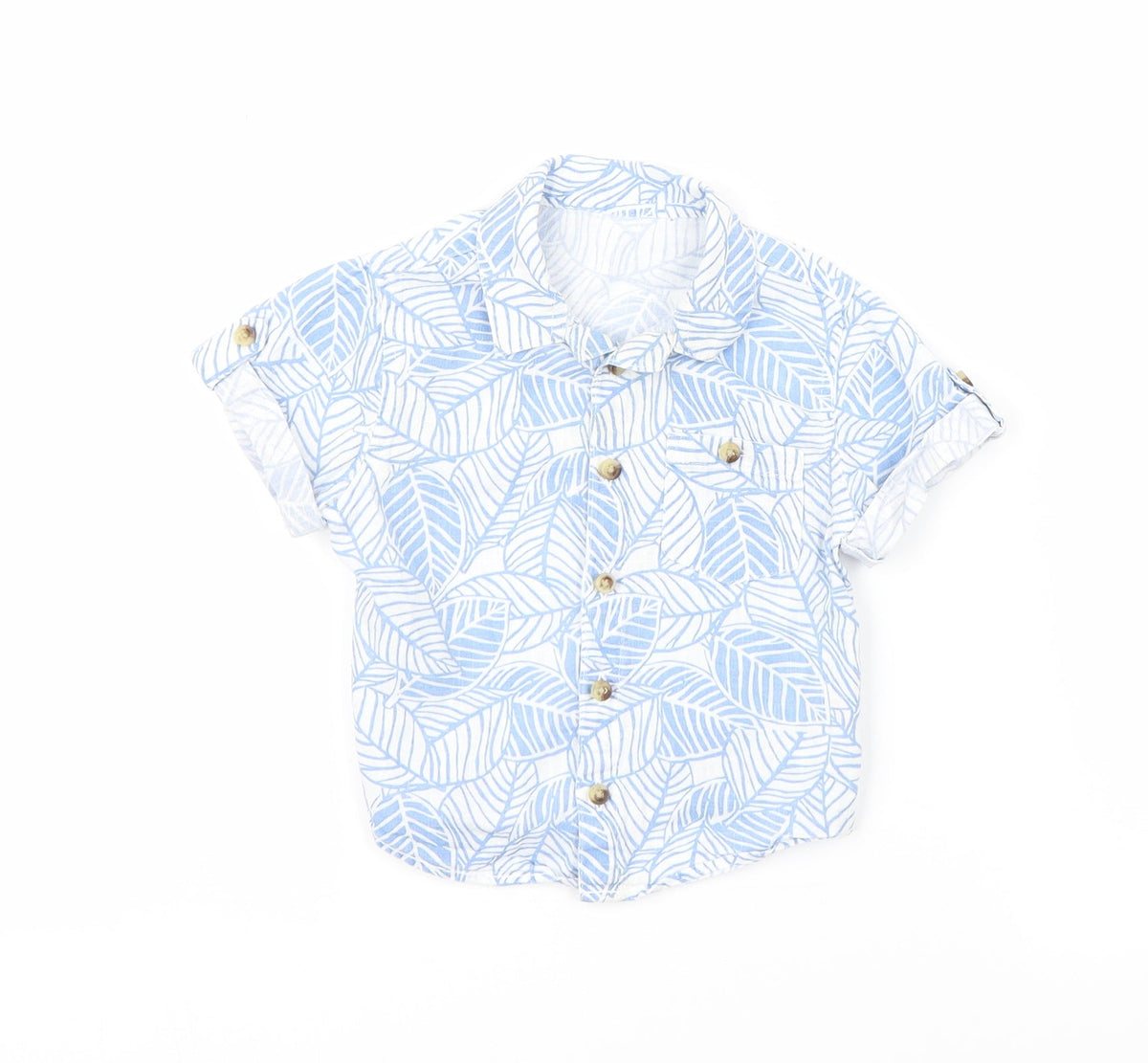 Additional front view of Preworn Baby Blue Floral Basic Button-Up, size 12, Months