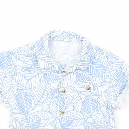 Close-up detail of Preworn Baby Blue Floral Basic Button-Up, size 12, Months