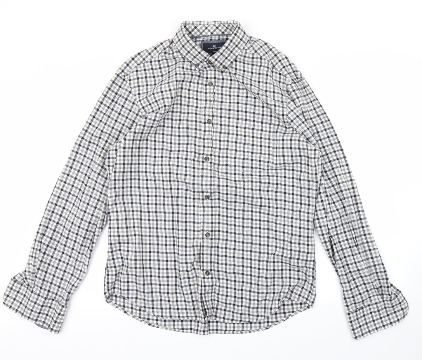 blue ha`` Womens Grey Check  Basic Button-Up Size M