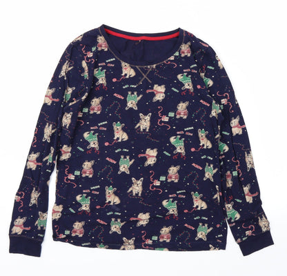 George Womens Blue Animal Print  Babydoll Pyjama Top Size 10  - Pug christmas