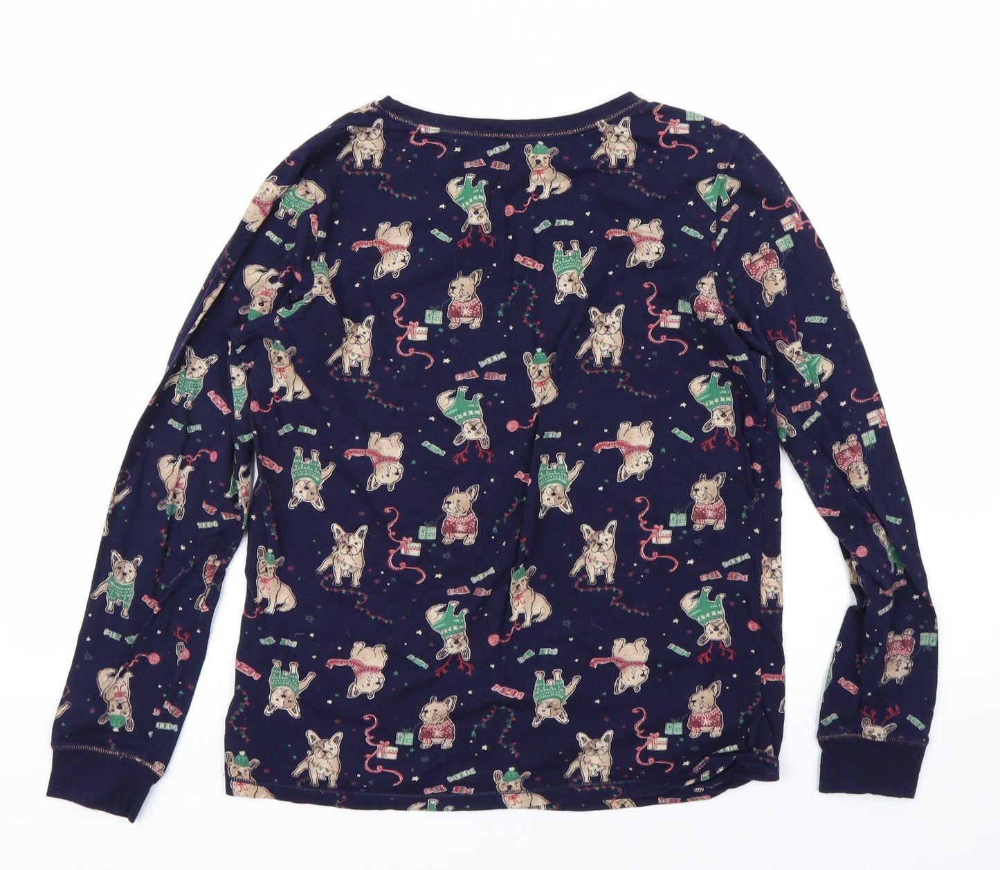 George Womens Blue Animal Print  Babydoll Pyjama Top Size 10  - Pug christmas