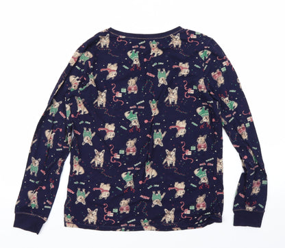 George Womens Blue Animal Print  Babydoll Pyjama Top Size 10  - Pug christmas