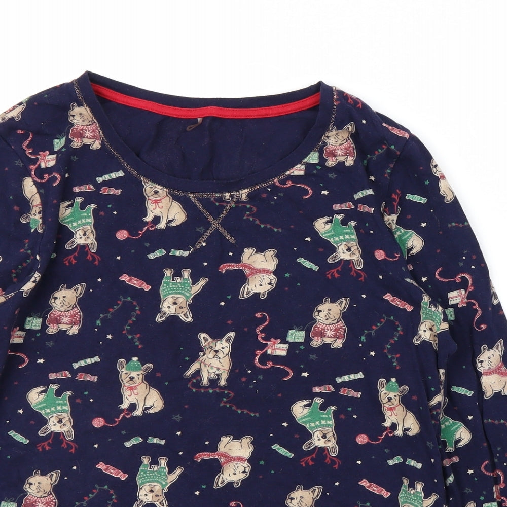 George Womens Blue Animal Print  Babydoll Pyjama Top Size 10  - Pug christmas