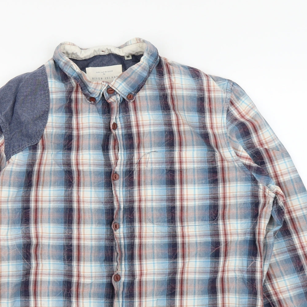 riverisland Mens Blue Check   Polo Size M