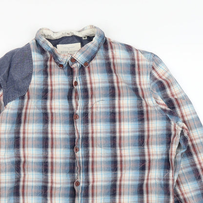 riverisland Mens Blue Check   Polo Size M