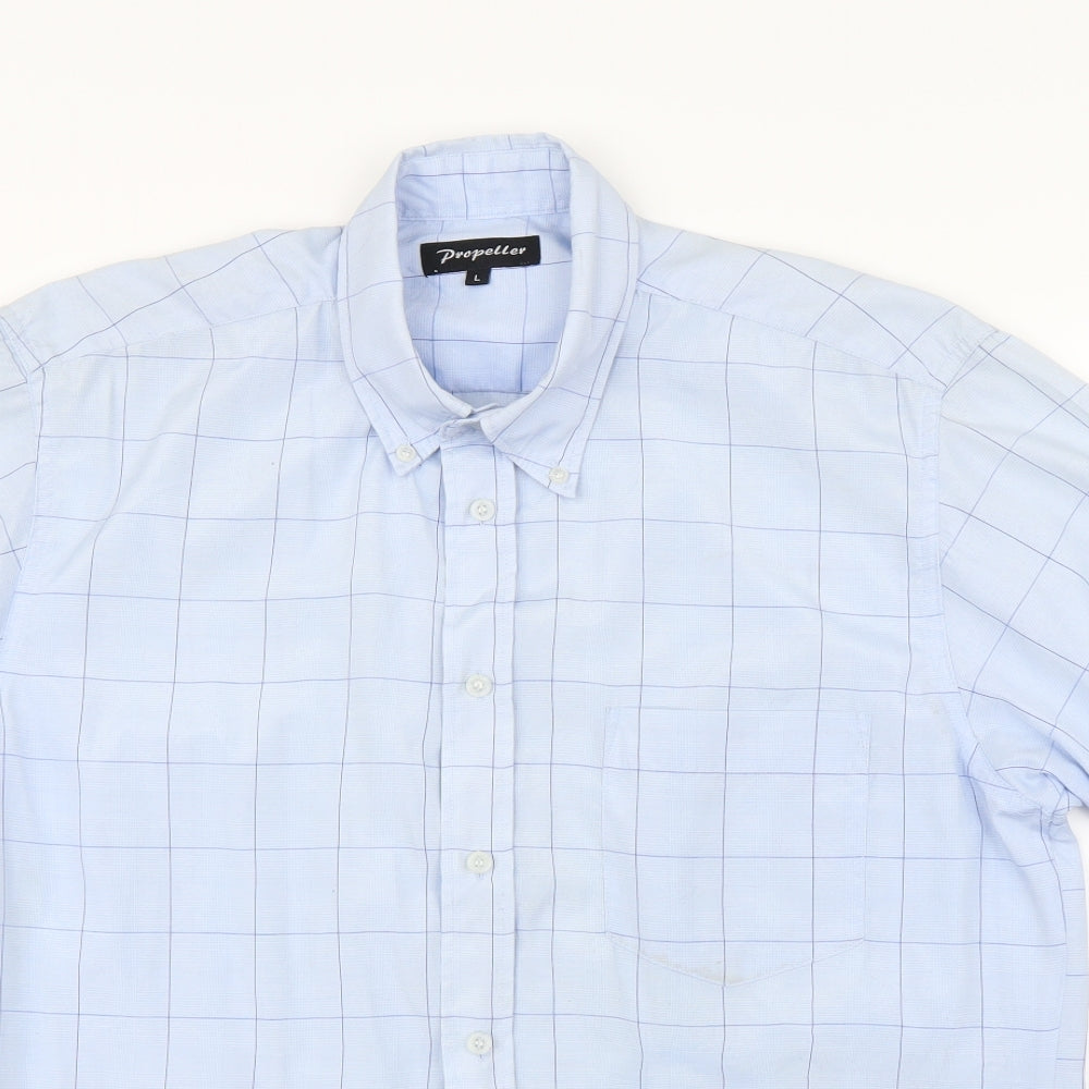Propeller Mens Blue Check   Polo Size L