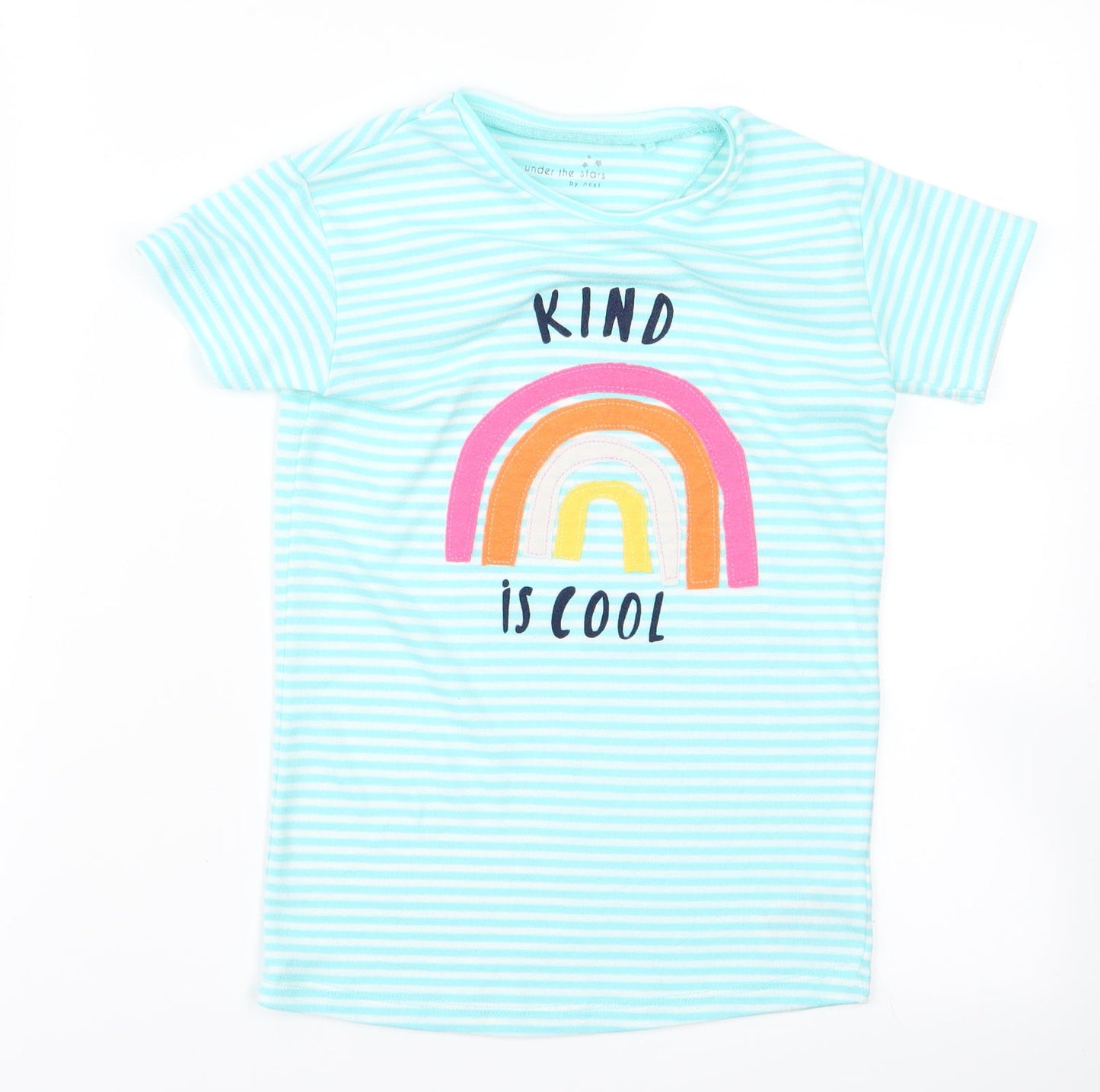 Preworn Girls Blue Striped Rayon Basic T-Shirt Size S  - rainbow