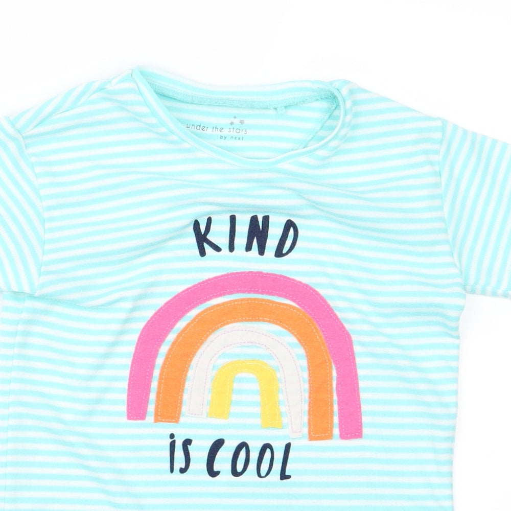 Preworn Girls Blue Striped Rayon Basic T-Shirt Size S  - rainbow