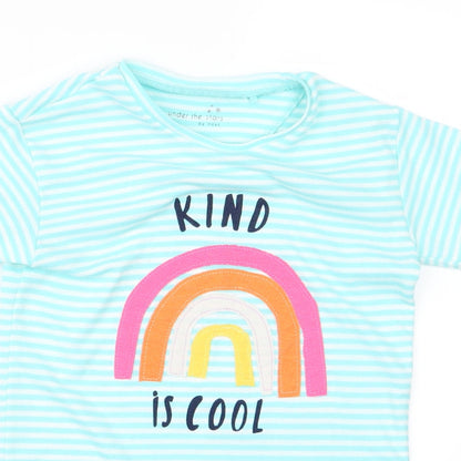 Preworn Girls Blue Striped Rayon Basic T-Shirt Size S  - rainbow