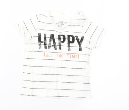fred flo Baby White Striped  Basic T-Shirt Size 9-12 Months  - happy