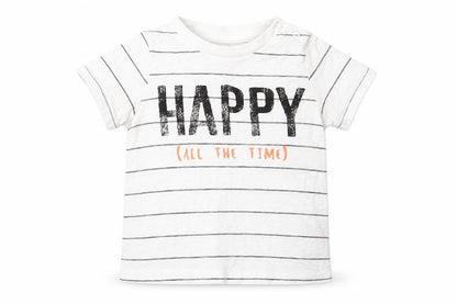 Front view of F&F Baby White Striped Basic T-Shirt, size 9-12, Months - happy