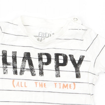 fred flo Baby White Striped  Basic T-Shirt Size 9-12 Months  - happy