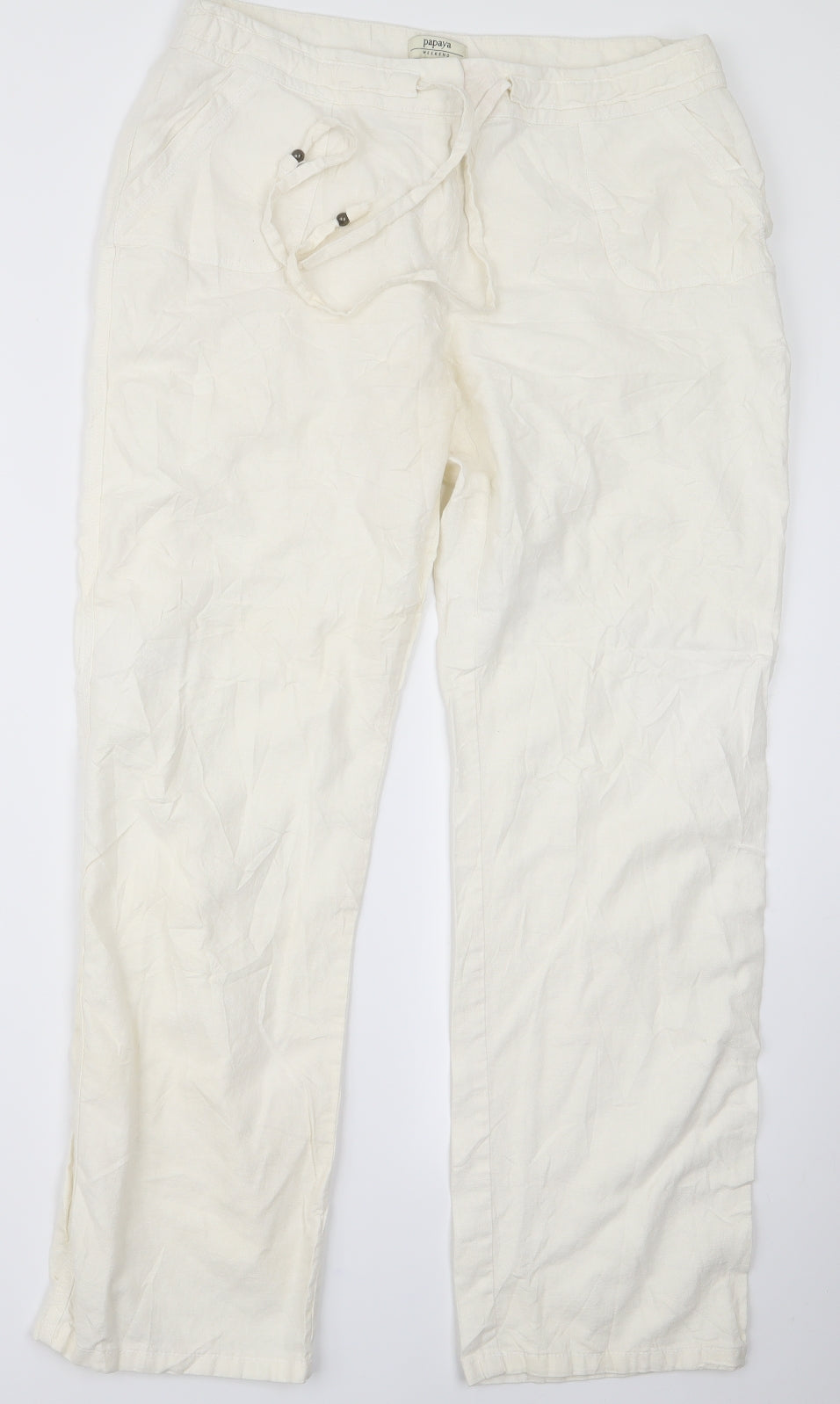 Womens UK Size 14 Papaya Regular Fit  White Trousers