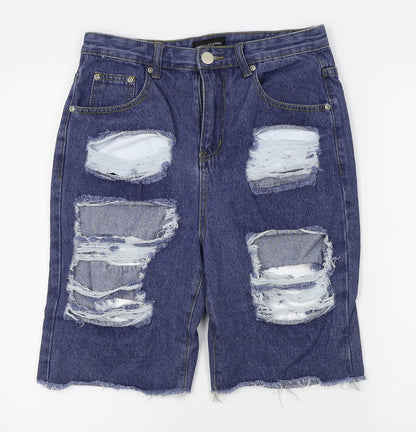 PRETTYLITTLETHING Womens Blue   Cut-Off Shorts Size 10 - distressed