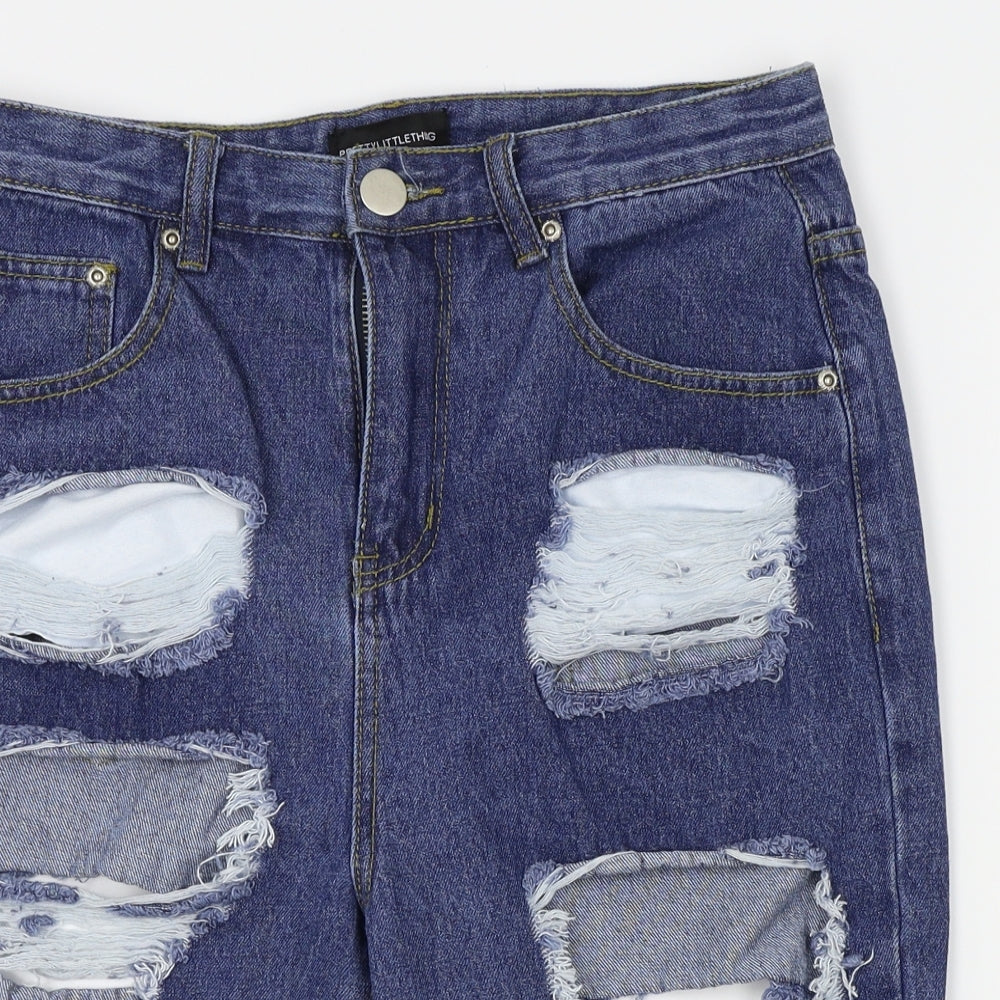PRETTYLITTLETHING Womens Blue   Cut-Off Shorts Size 10 - distressed