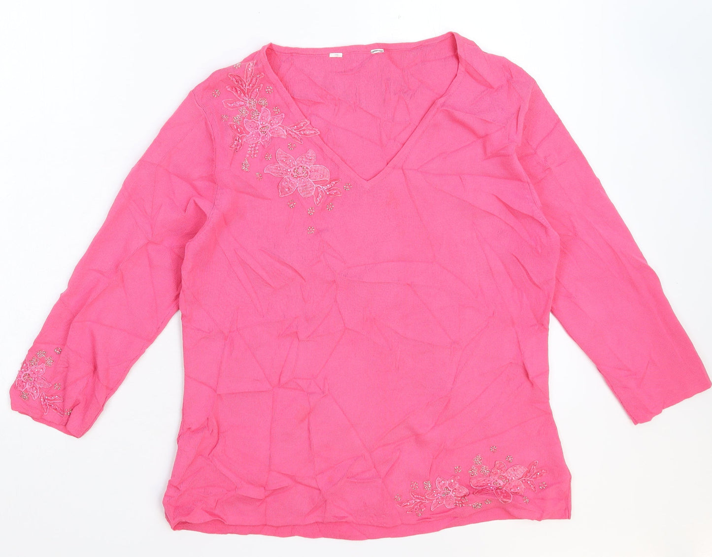 Heather Valley Womens Pink Floral Knit Pullover Jumper Size 12