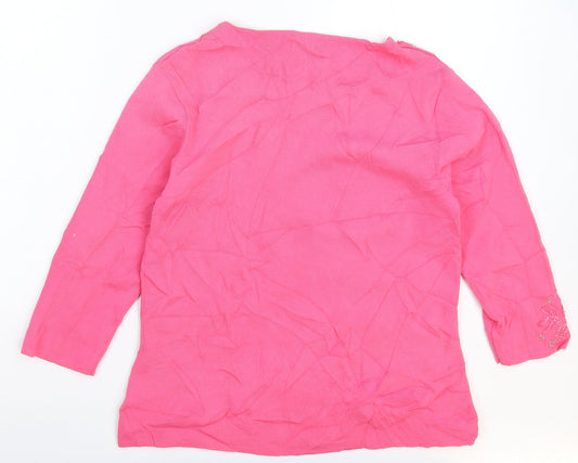 Heather Valley Womens Pink Floral Knit Pullover Jumper Size 12