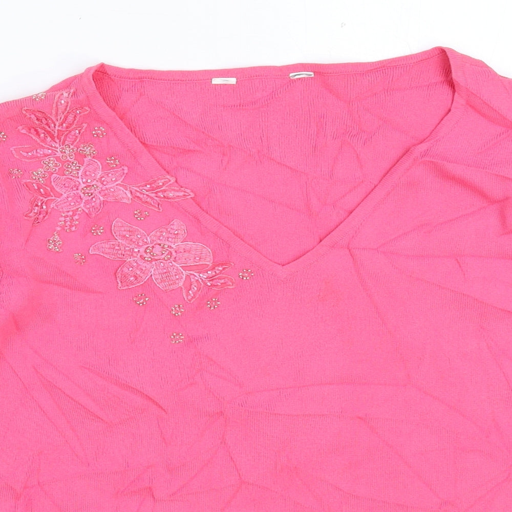 Heather Valley Womens Pink Floral Knit Pullover Jumper Size 12