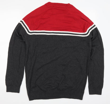 New Look Mens Red Striped Knit Pullover Jumper Size L  - Grey