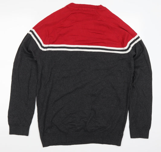 New Look Mens Red Striped Knit Pullover Jumper Size L  - Grey