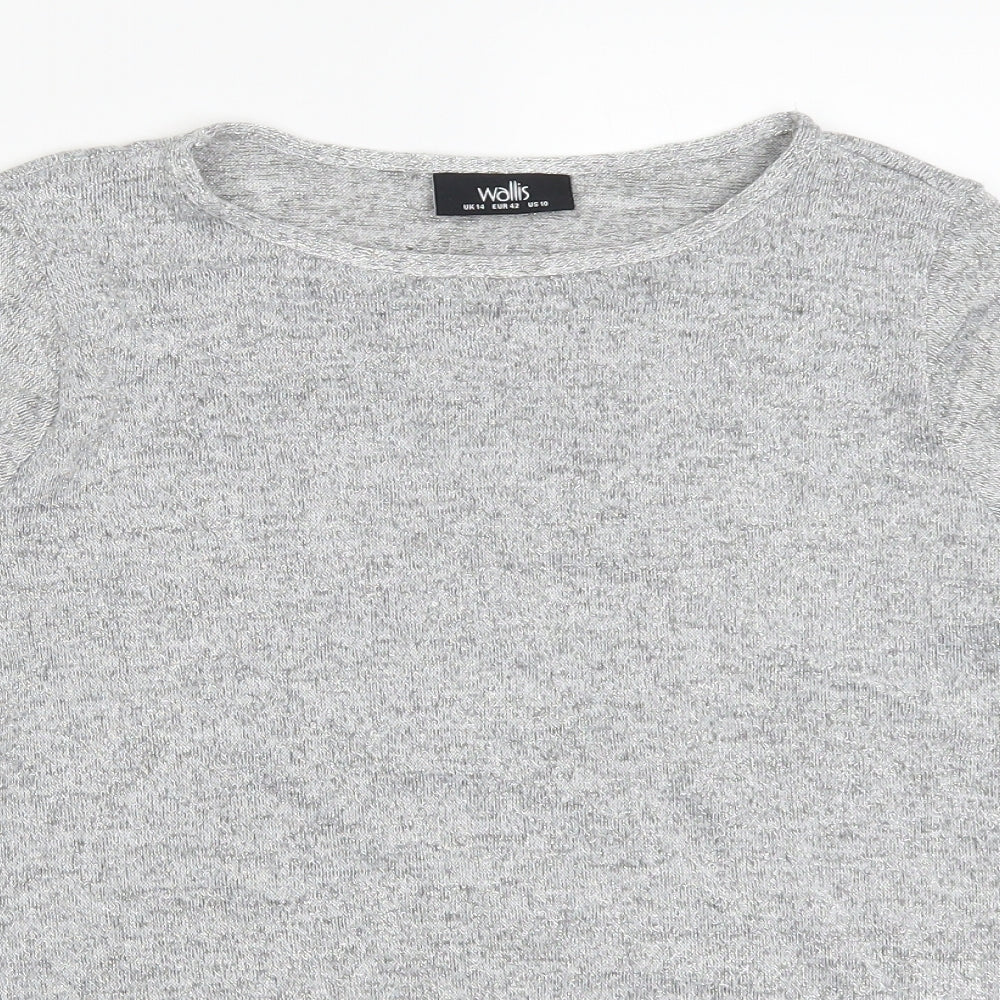Womens UK Size 10 Wallis Silver Basic T-Shirt