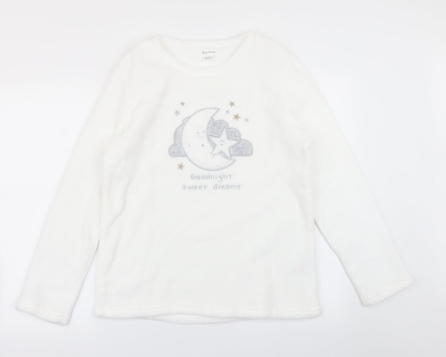 Love to Lounge Womens White Solid Fleece Top Pyjama Top Size S