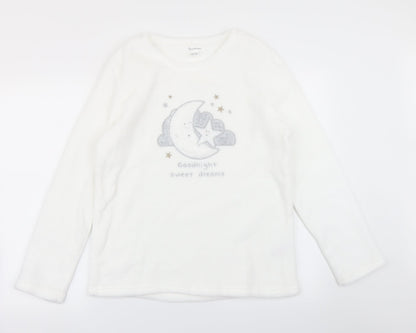 Love to Lounge Womens White Solid Fleece Top Pyjama Top Size S