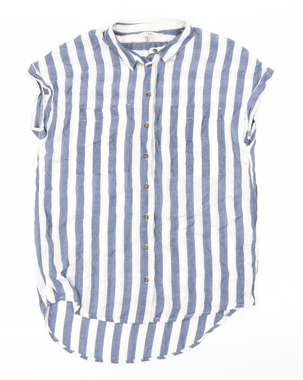 NEXT Womens Blue Striped  Basic Button-Up Size 8