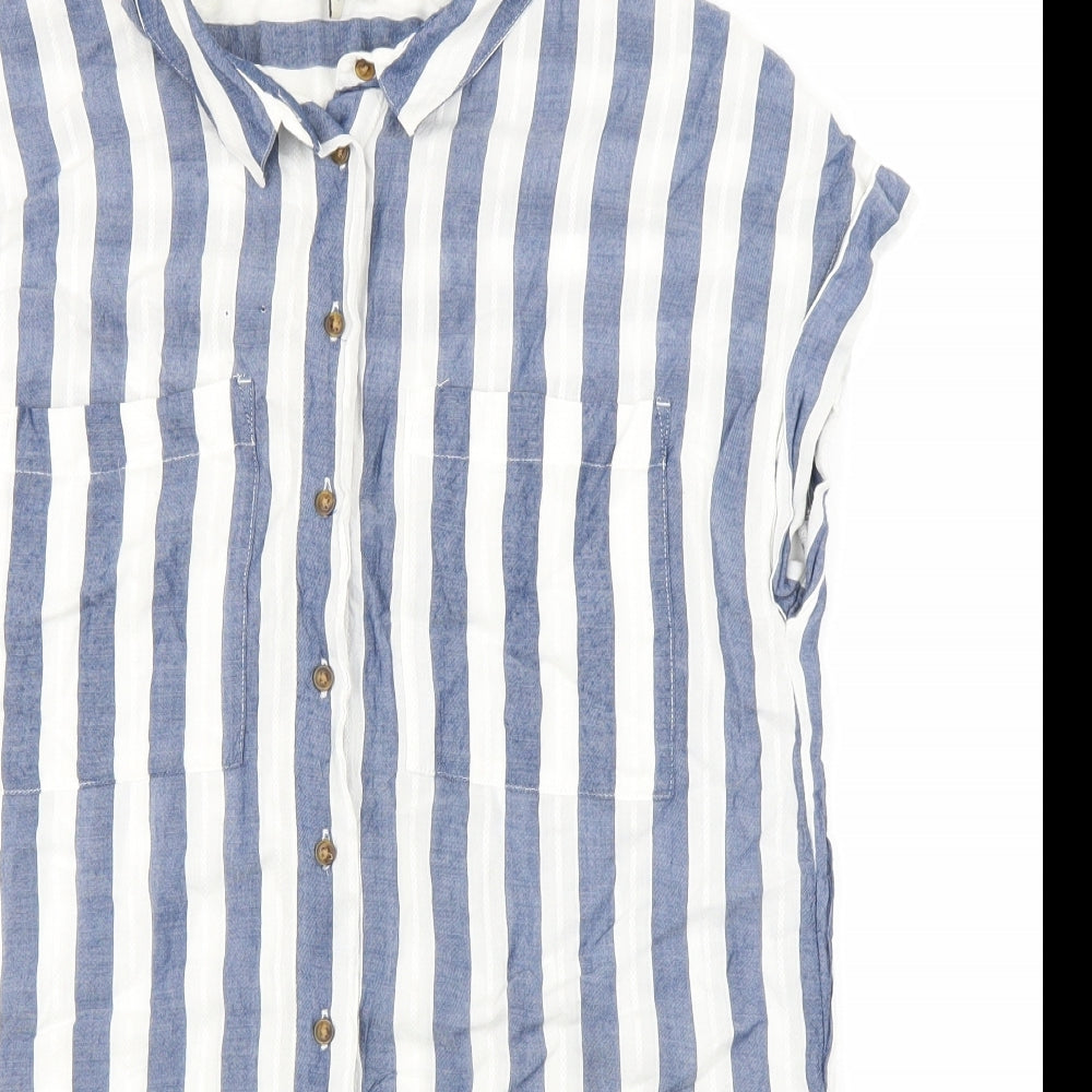 NEXT Womens Blue Striped  Basic Button-Up Size 8