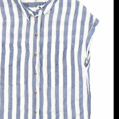 NEXT Womens Blue Striped  Basic Button-Up Size 8
