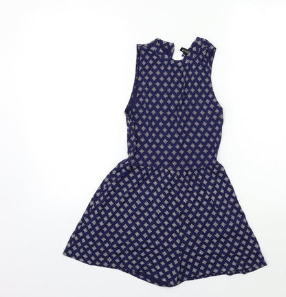 H&M Womens Blue Geometric  Playsuit One-Piece Size 6
