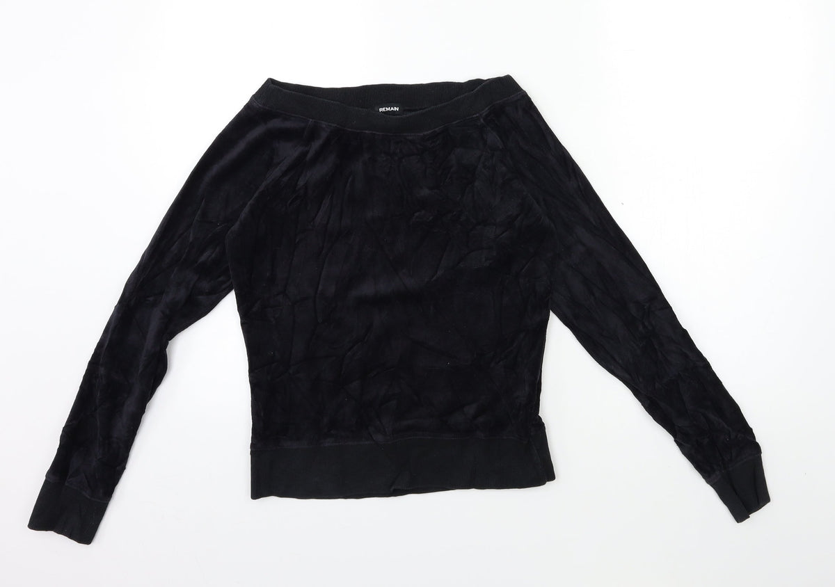 Remain Womens Black  Velour Pullover Sweatshirt Size S