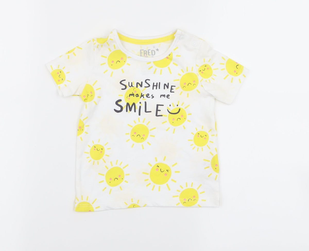 Additional front view of F&F boys’ white basic t-shirt, size 9-12, months - sun print