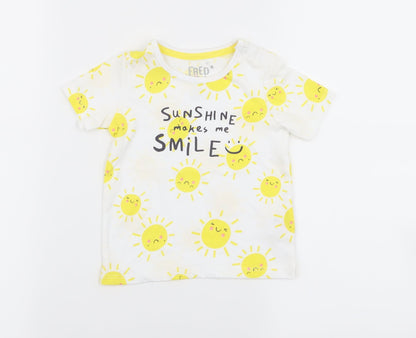Additional front view of F&F boys’ white basic t-shirt, size 9-12, months - sun print
