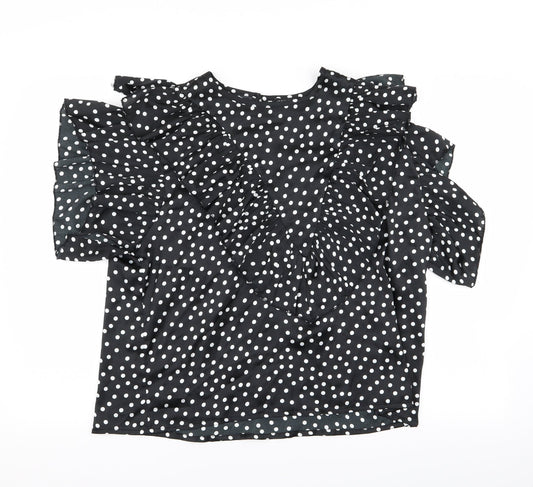 I SAW IT FIRST Womens Black Polka Dot  Basic Blouse Size 14