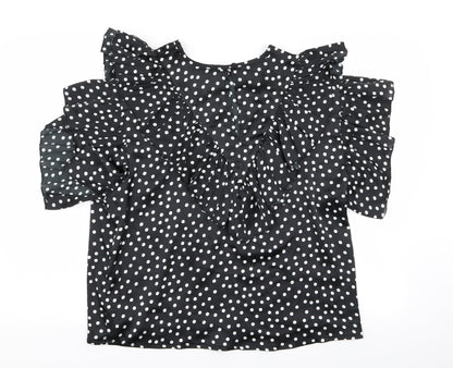 I SAW IT FIRST Womens Black Polka Dot  Basic Blouse Size 14