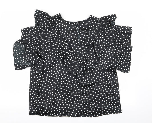 I SAW IT FIRST Womens Black Polka Dot  Basic Blouse Size 14