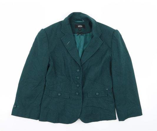 M&S Womens Green Houndstooth  Jacket Blazer Size 8