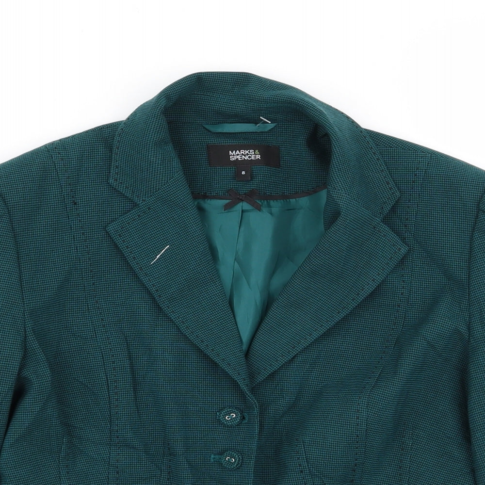 M&S Womens Green Houndstooth  Jacket Blazer Size 8