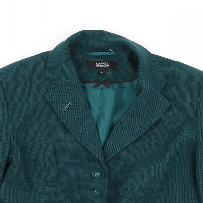 M&S Womens Green Houndstooth  Jacket Blazer Size 8