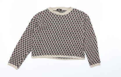 Q-10 Womens Multicoloured Geometric  Pullover Jumper Size M