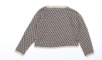 Q-10 Womens Multicoloured Geometric  Pullover Jumper Size M