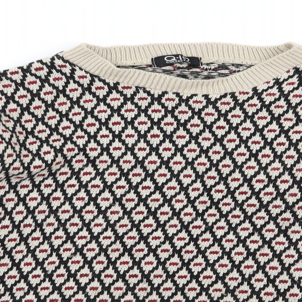 Q-10 Womens Multicoloured Geometric  Pullover Jumper Size M
