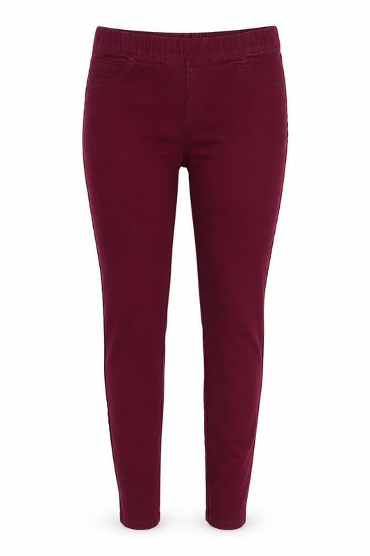 Front view of Denim & Co. women’s purple denim jegging jeans, size UK 10, 28-inch leg