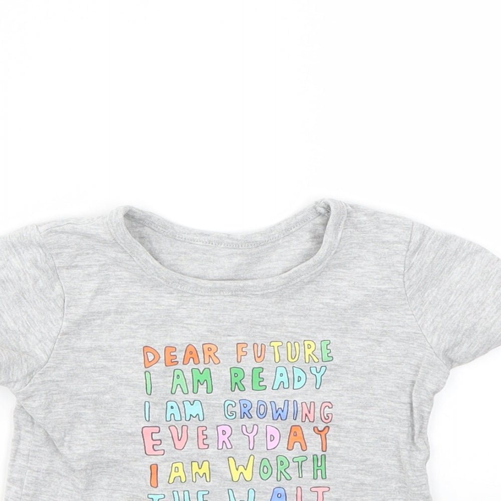 Close-up detail of George boys’ grey basic t-shirt, size 9-12, months