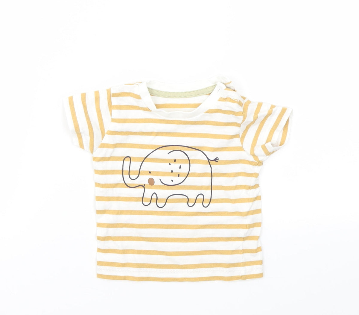 Additional front view of Matalan boys’ brown striped basic t-shirt, size 3-6, months