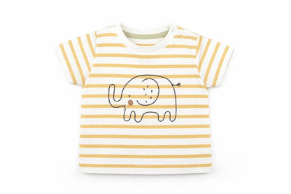 Front view of Matalan boys’ brown striped basic t-shirt, size 3-6, months