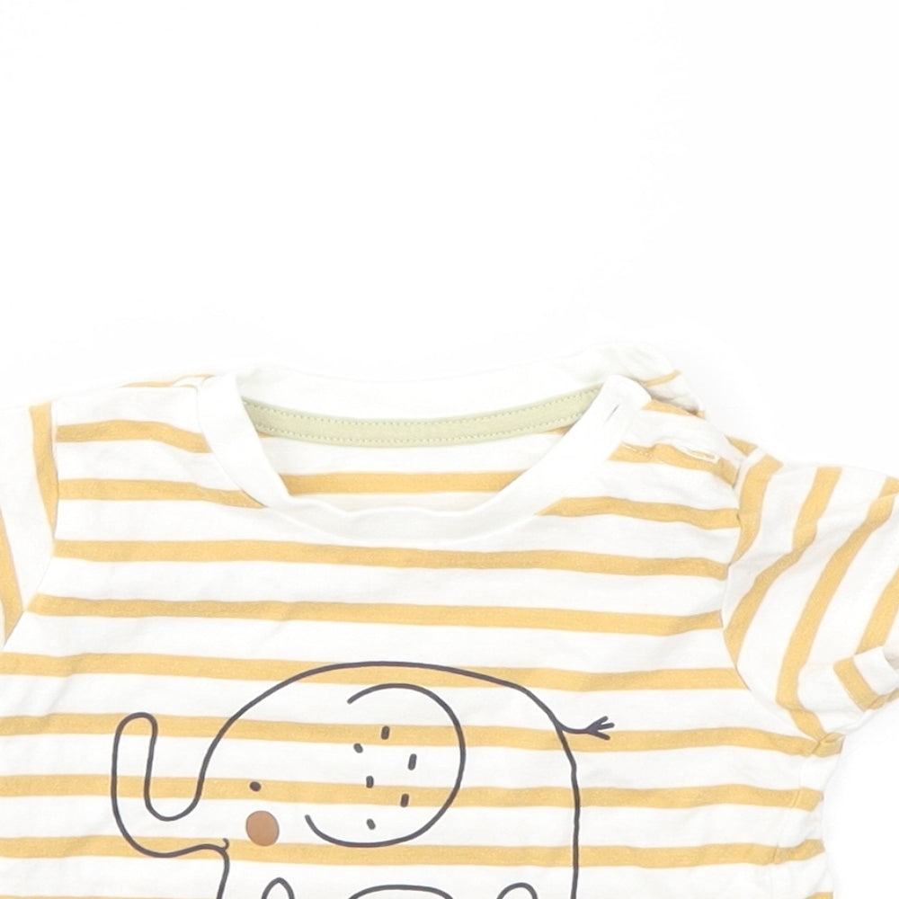 Close-up detail of Matalan boys’ brown striped basic t-shirt, size 3-6, months