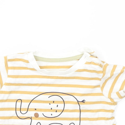 Close-up detail of Matalan boys’ brown striped basic t-shirt, size 3-6, months