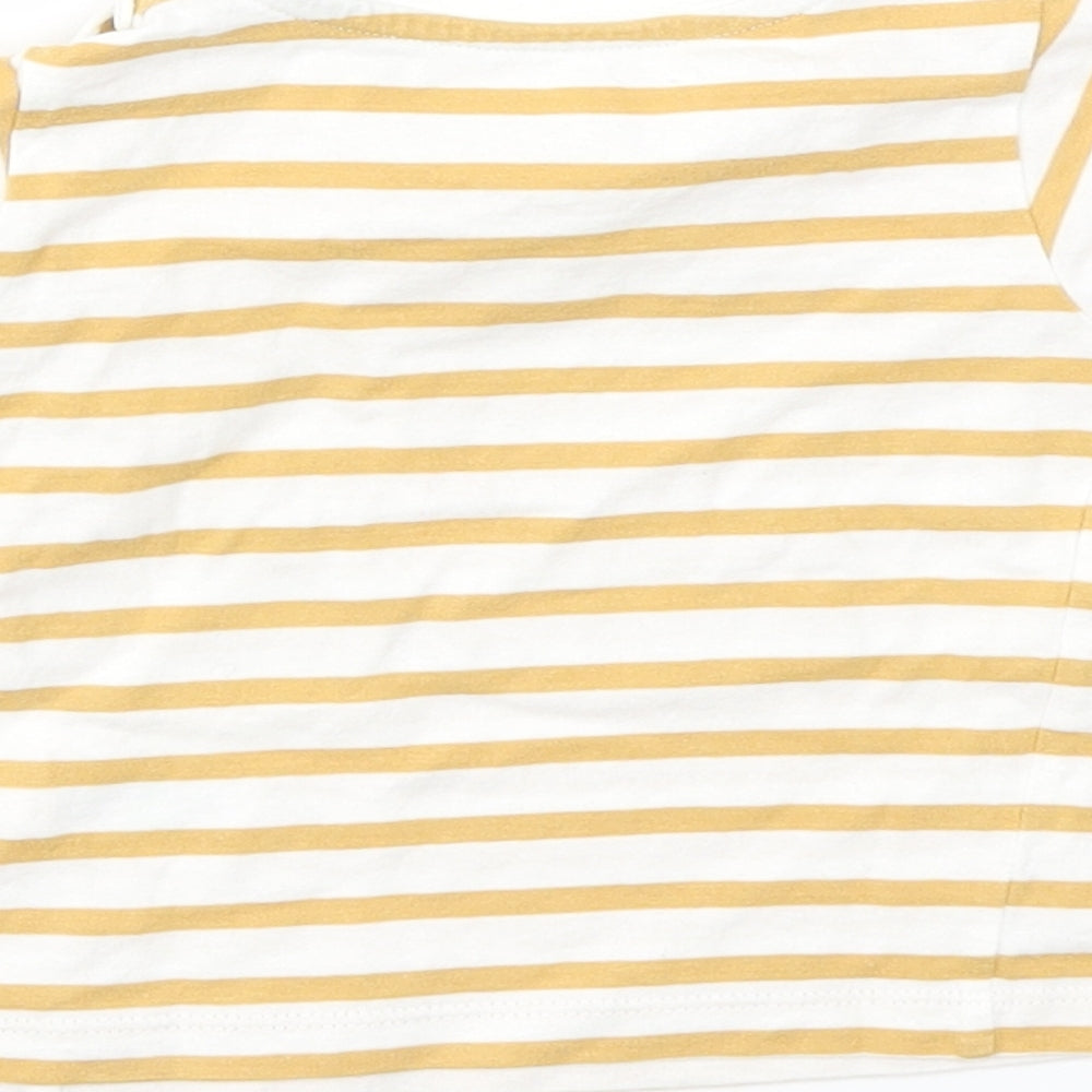 Brand and care label for Matalan boys’ brown striped basic t-shirt, size 3-6, months